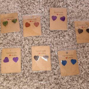 New! 7 Pair Stud Style Glitter Heart Earrings